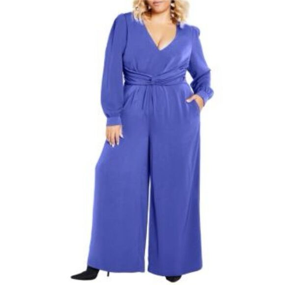 City Chic Blue Long Sleeve Romper One Piece Size 20 - Picture 1 of 10